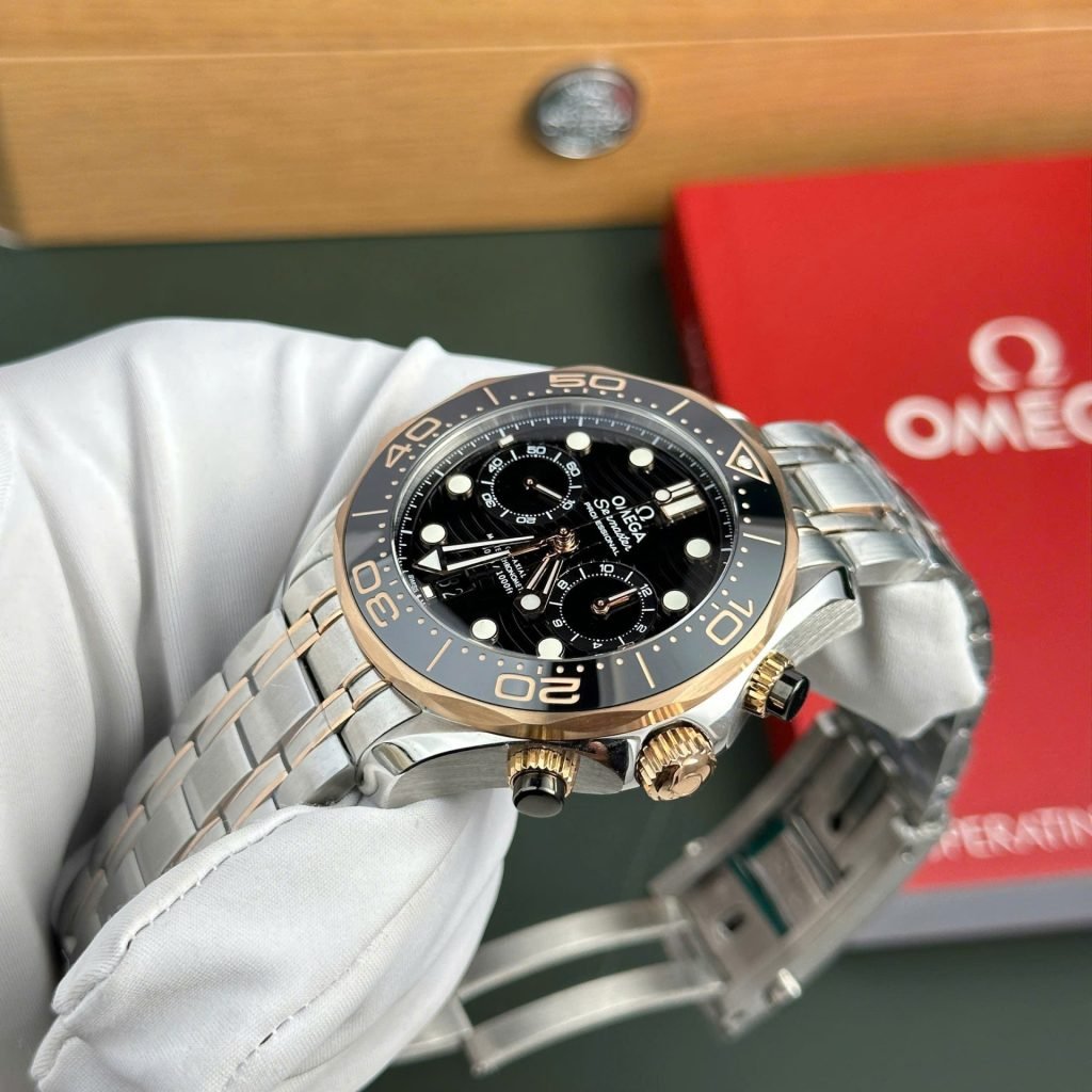 Omega Dial Black Watch Seamaster Diver 300M Chronograph Demi Rose Gold 44mm
