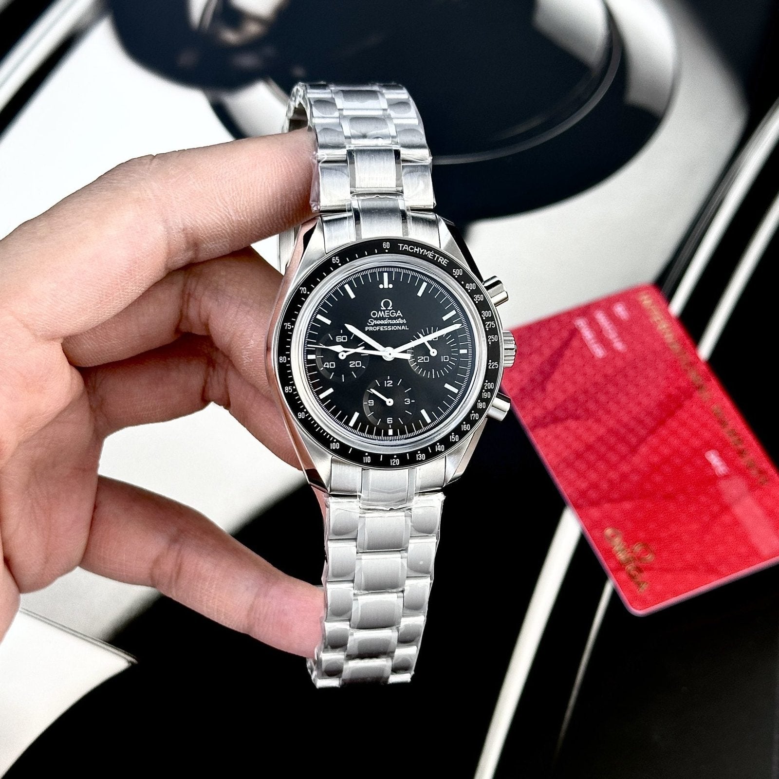 Omega Watch Speedmaster Moonwatch Black Dial Metal Wire 42mm
