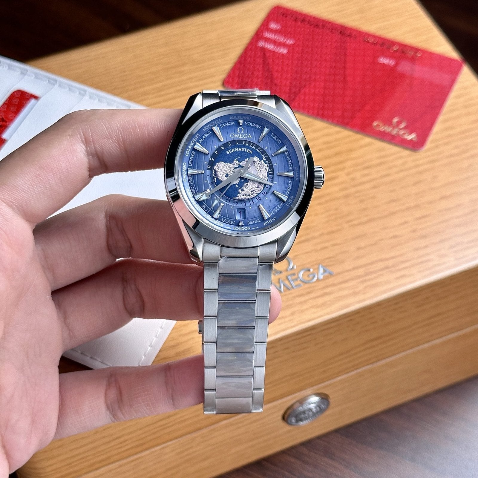 Omega Seamaster Aqua Terra Worldtimer Dial Blue Watch 43mm