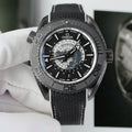 Omega Seamaster Planet Ocean Worldtimer Watch Black Ceramic 45.5mm
