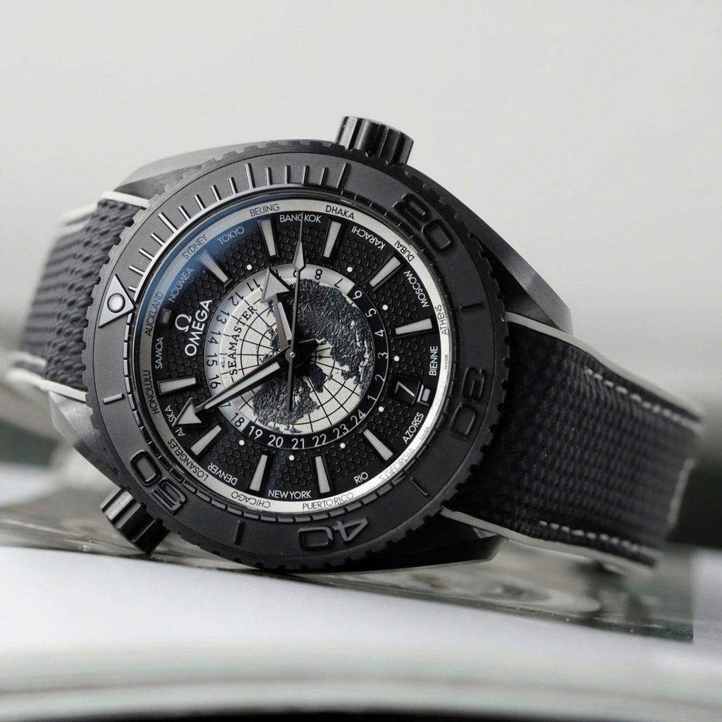 Omega Seamaster Planet Ocean Worldtimer Watch Black Ceramic 45.5mm