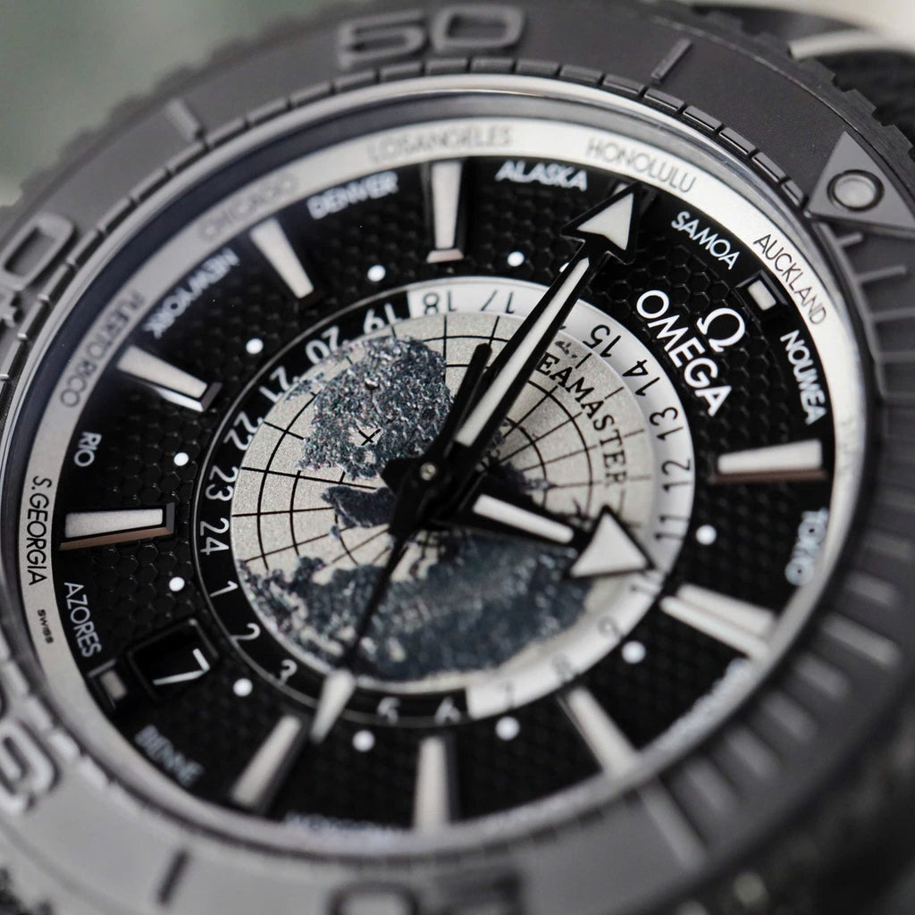 Omega Seamaster Planet Ocean Worldtimer Watch Black Ceramic 45.5mm