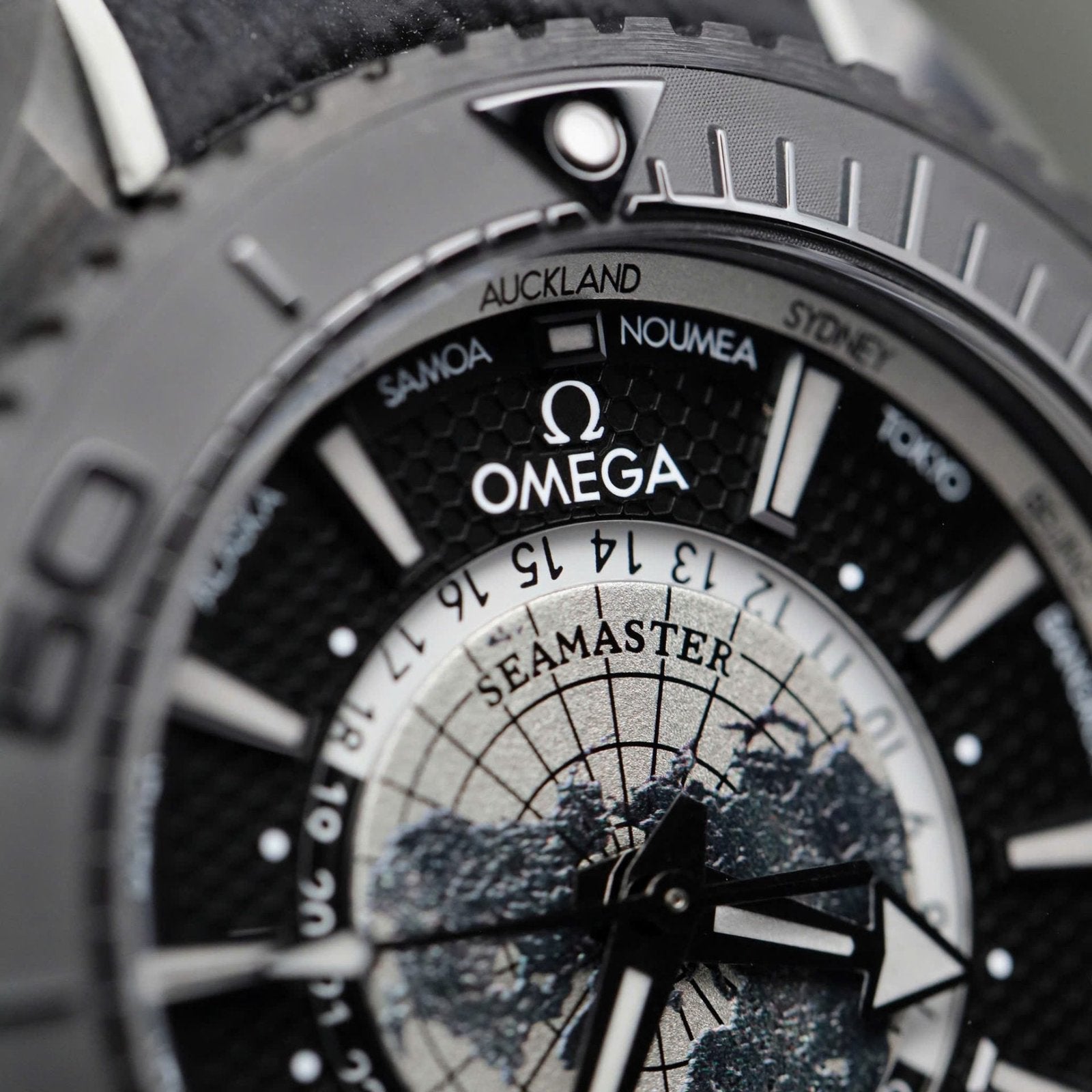 Omega Seamaster Planet Ocean Worldtimer Watch Black Ceramic 45.5mm