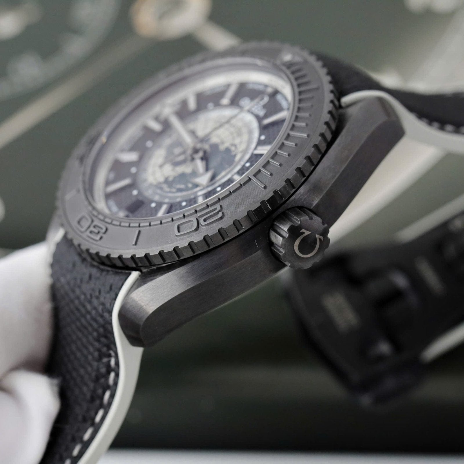 Omega Seamaster Planet Ocean Worldtimer Watch Black Ceramic 45.5mm