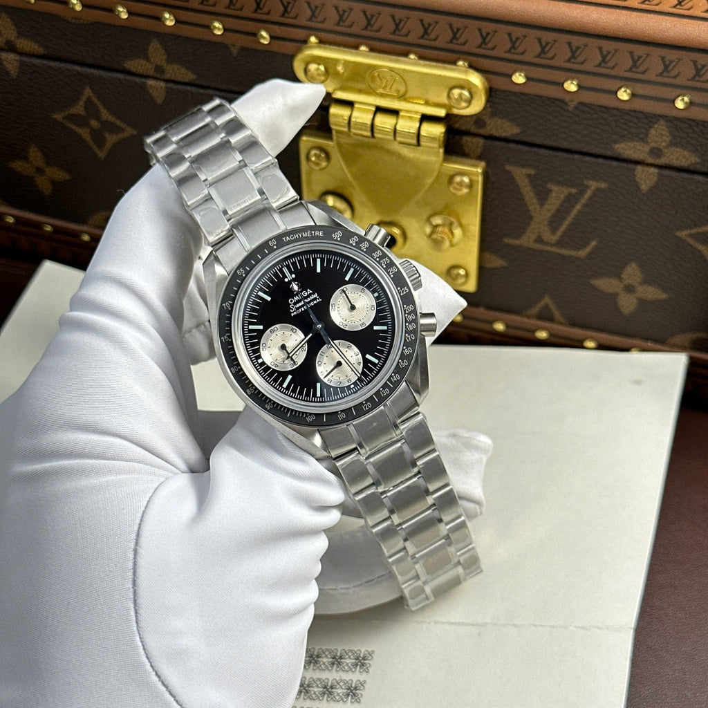 Omega Speedmaster Moonwatch Chronograph Black Dial Metal Wire Watch 42mm