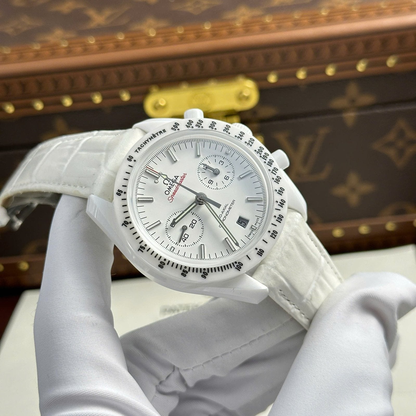 Omega Speedmaster White Side of The Moon White Ceramic Watch 44mm