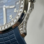 Patek Philippe Watch Aquanaut 5168G Moissanite Baguette Diamonds Blue Dial 42.2mm