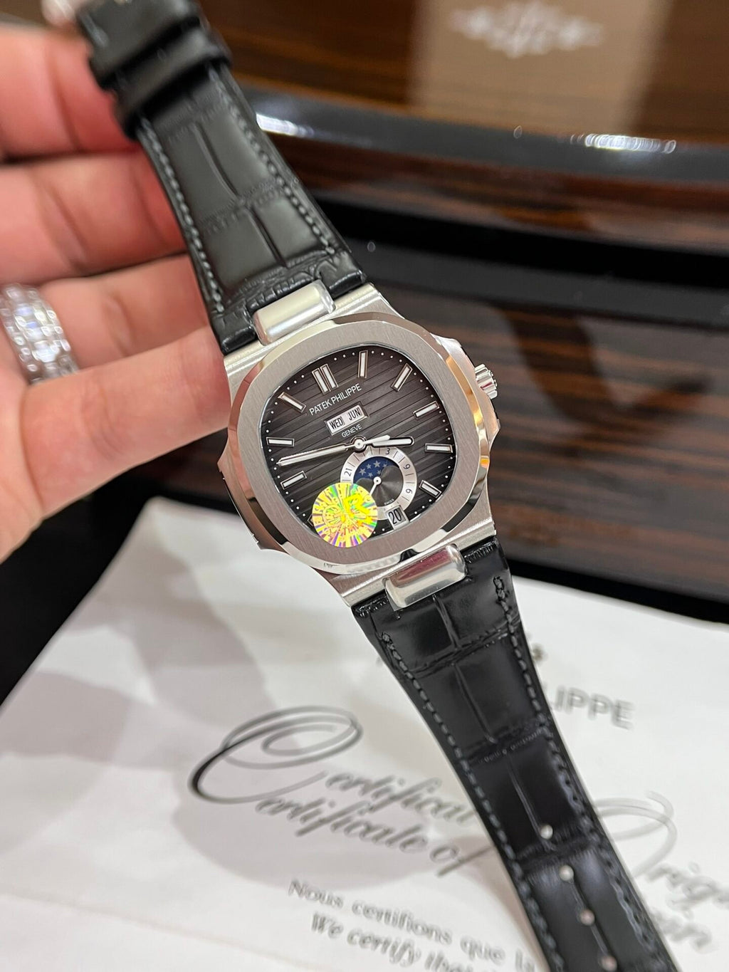 Patek Philippe Watch Nautilus 5726G Black Leather Strap 40.5mm