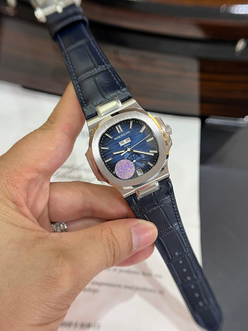 Patek Philippe Nautilus 5726G Watch Blue Leather Strap 40.5mm
