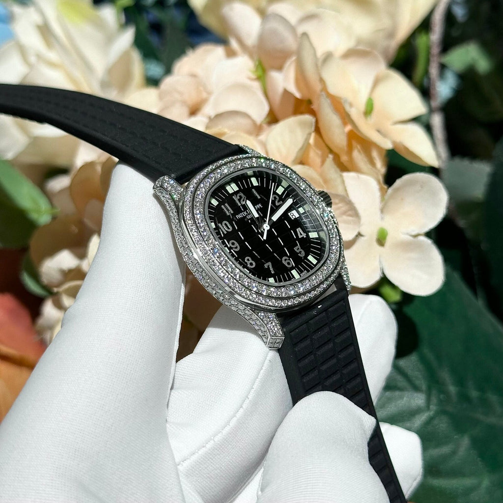 Patek Philippe Watch Aquanaut 5069G Black Dial Moissanite Diamonds 35.6mm