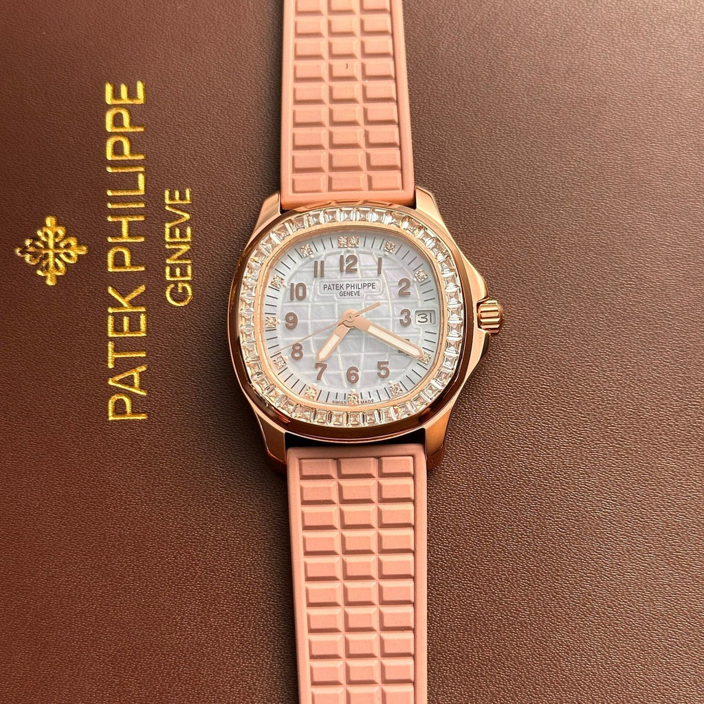 Patek Philippe Aquanaut 5072R Watch Pink Strap Mother-Of-Pearl Dial 35.6mm