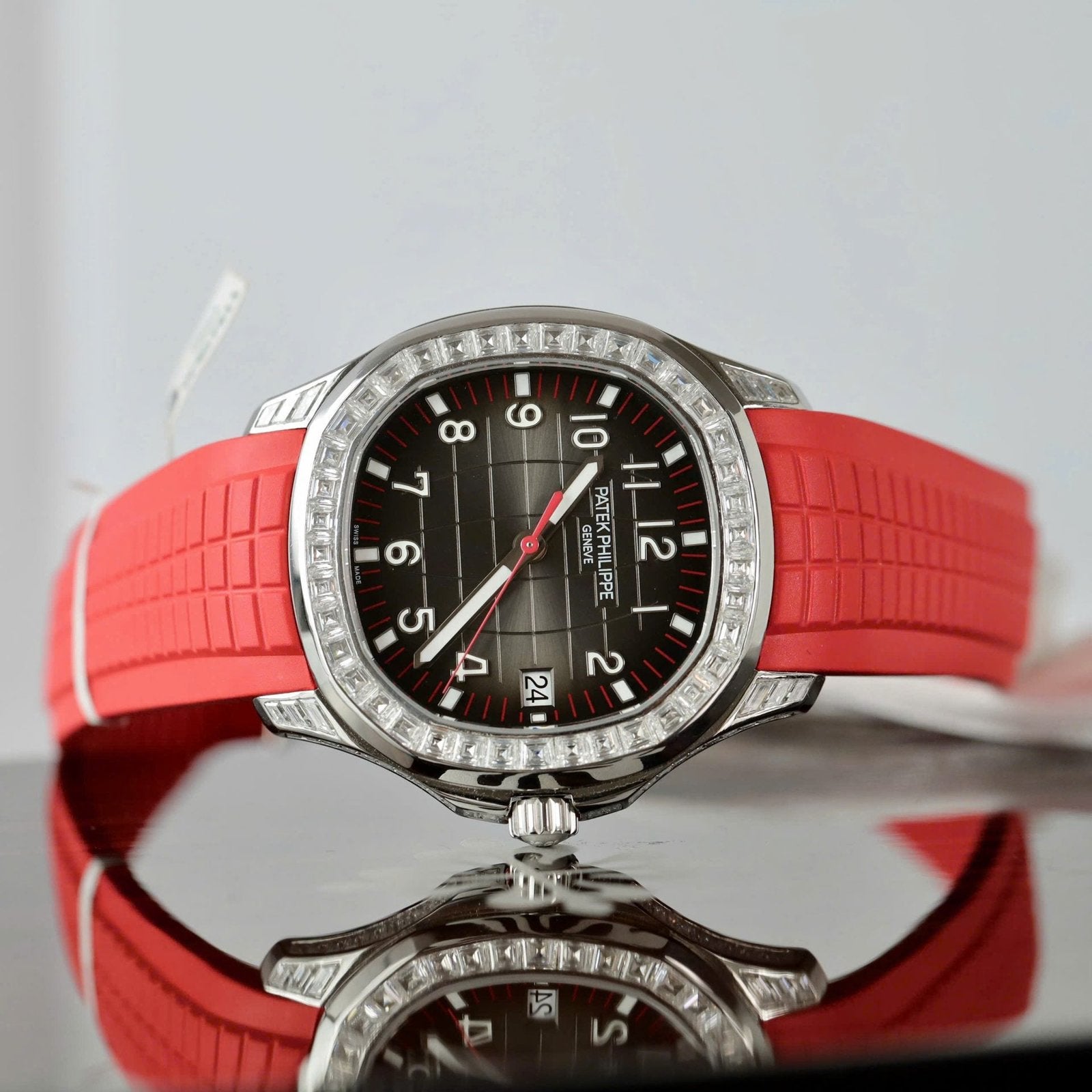 Patek Philippe Aquanaut 5167 Red Watch Moissanite Diamonds Baguette 40mm
