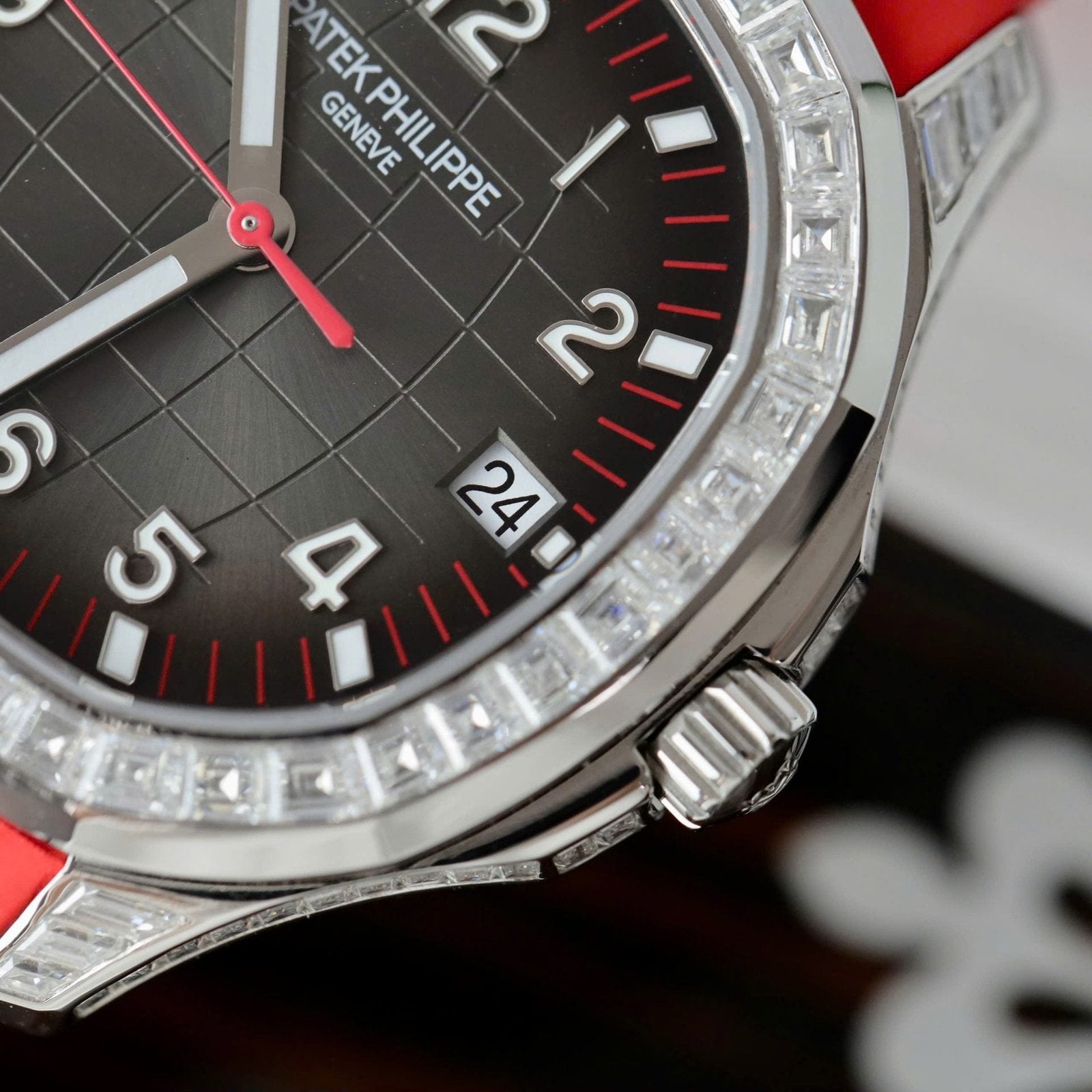 Patek Philippe Aquanaut 5167 Red Watch Moissanite Diamonds Baguette 40mm
