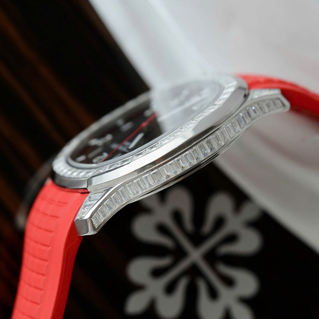 Patek Philippe Aquanaut 5167 Red Watch Moissanite Diamonds Baguette 40mm