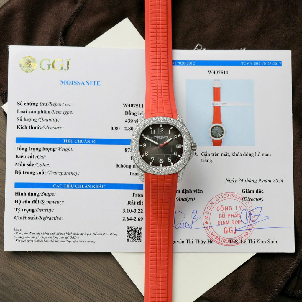 Patek Philippe Aquanaut 5167 Watch Moissanite Diamonds Red Rubber Strap 40mm