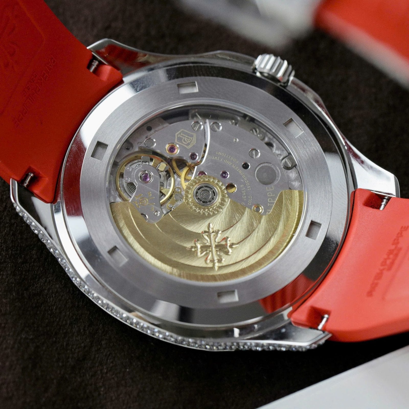 Patek Philippe Aquanaut 5167 Watch Moissanite Diamonds Red Rubber Strap 40mm