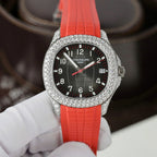 Patek Philippe Aquanaut 5167 Watch Moissanite Diamonds Red Rubber Strap 40mm
