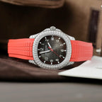 Patek Philippe Aquanaut 5167 Watch Moissanite Diamonds Red Rubber Strap 40mm