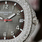 Patek Philippe Aquanaut 5167 Watch Moissanite Diamonds Red Rubber Strap 40mm