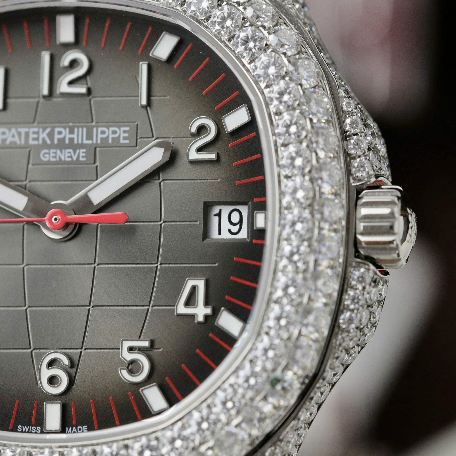 Patek Philippe Aquanaut 5167 Watch Moissanite Diamonds Red Rubber Strap 40mm
