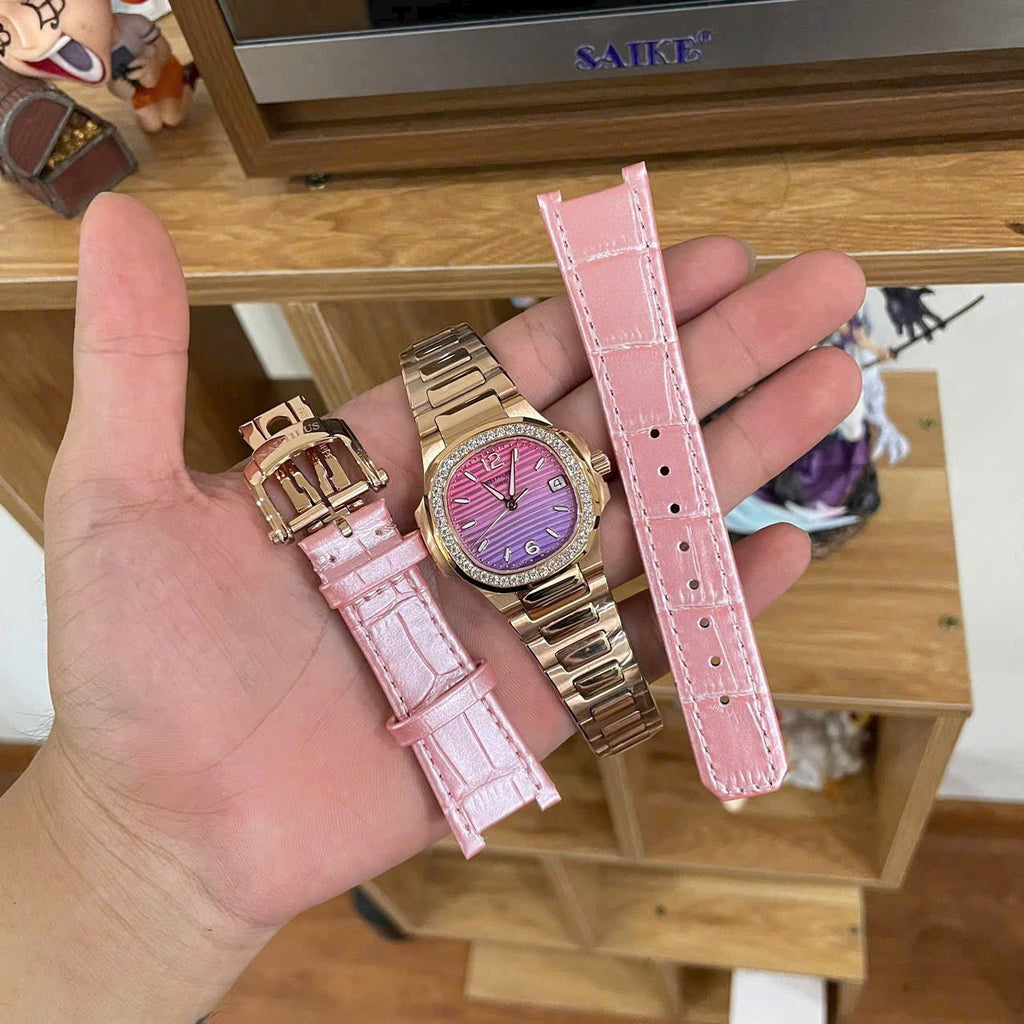Patek Philippe Watch Nautilus 7010R Women Purple Pink Dial Metal Wire 32mm
