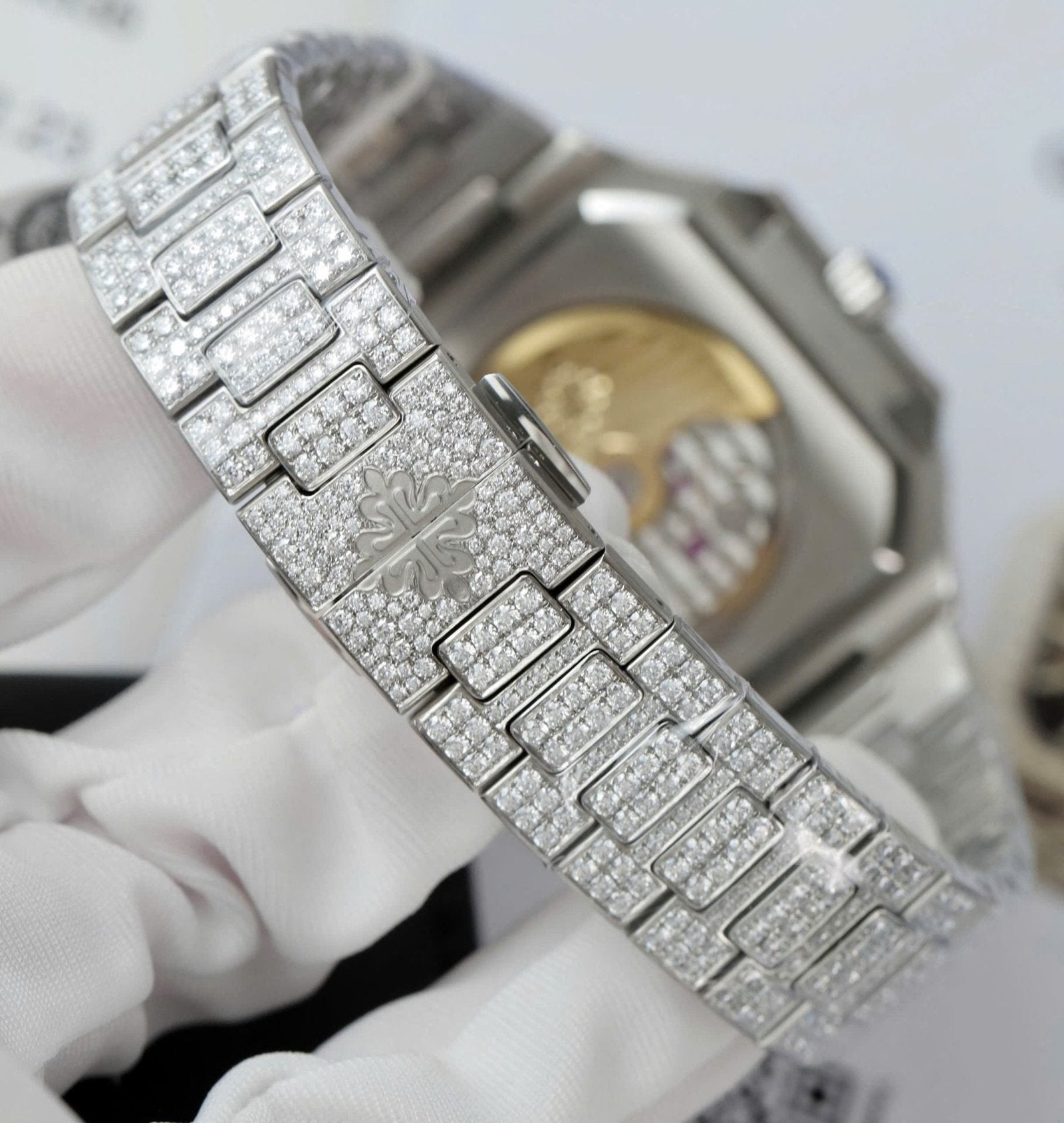 Patek Philippe Cubitus 5821 Dial Brown Watch Full Diamonds Moissanite 45mm
