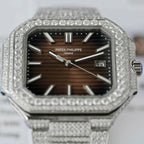 Patek Philippe Cubitus 5821 Dial Brown Watch Full Diamonds Moissanite 45mm