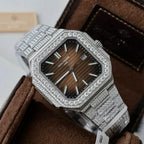Patek Philippe Cubitus 5821 Dial Brown Watch Full Diamonds Moissanite 45mm