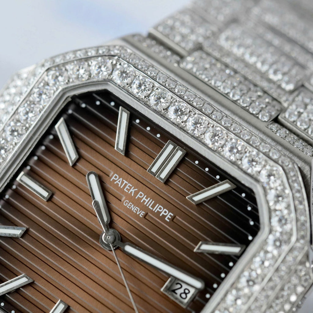 Patek Philippe Cubitus 5821 Dial Brown Watch Full Diamonds Moissanite 45mm