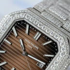 Patek Philippe Cubitus 5821 Dial Brown Watch Full Diamonds Moissanite 45mm