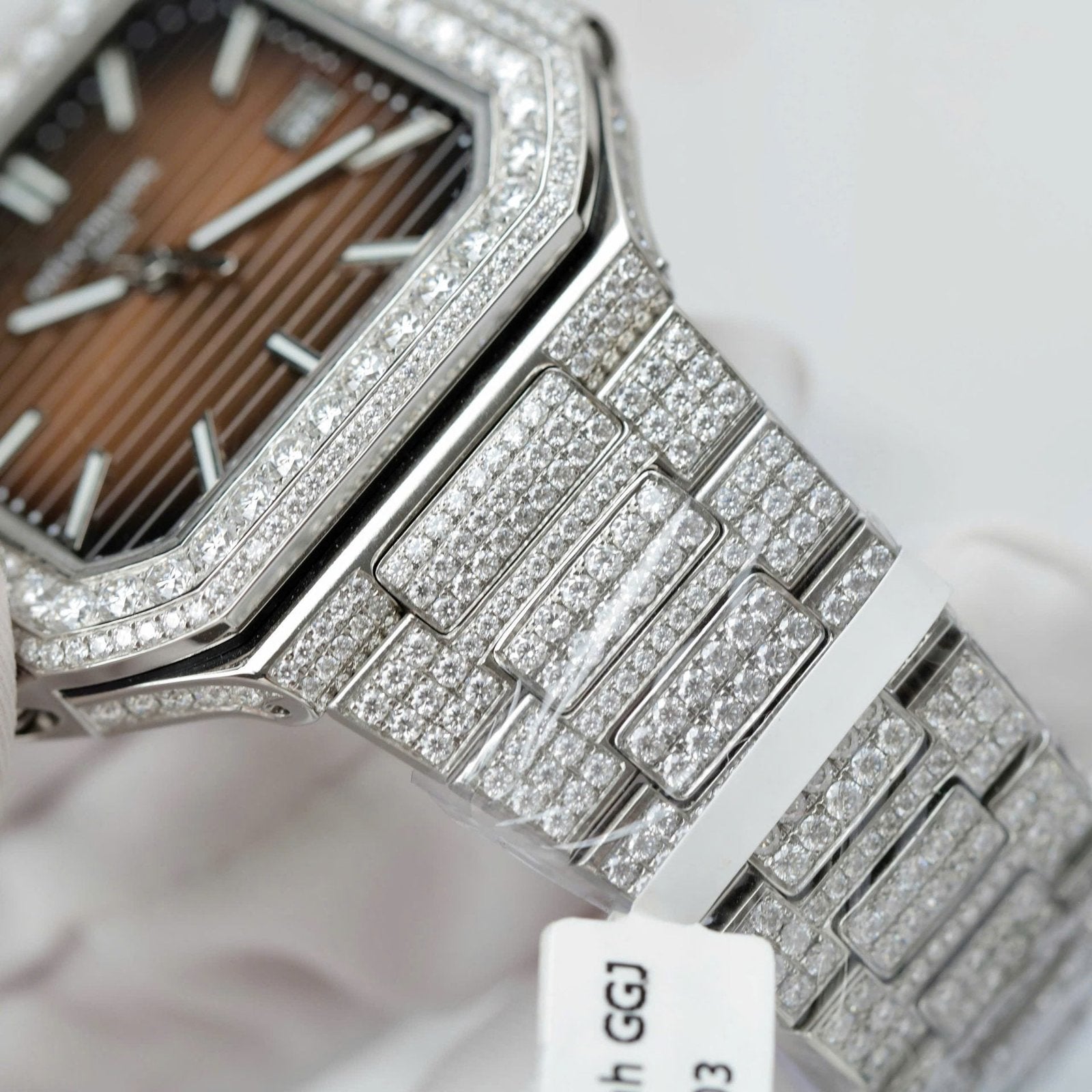 Patek Philippe Cubitus 5821 Dial Brown Watch Full Diamonds Moissanite 45mm