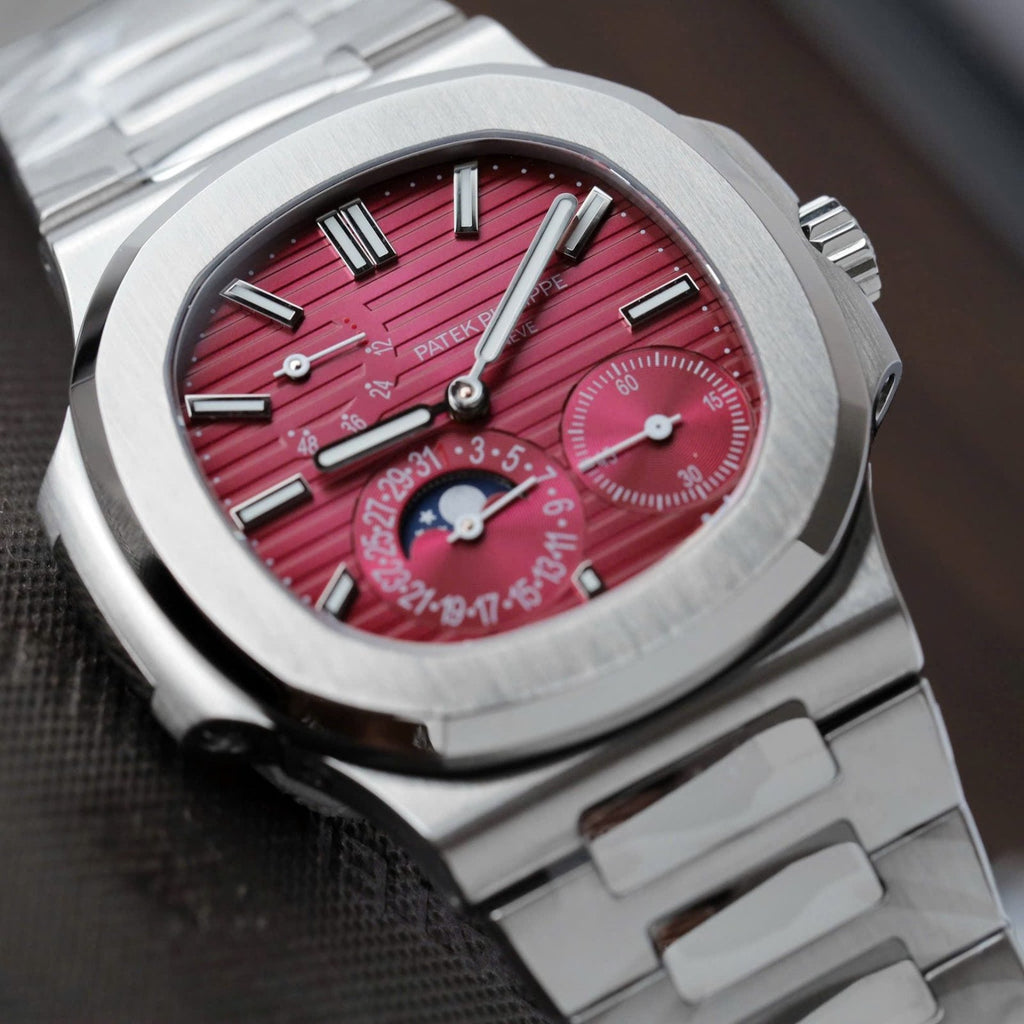 Patek Philippe Nautilus 5712 Watch Cherry Dial Metal Strap 40mm