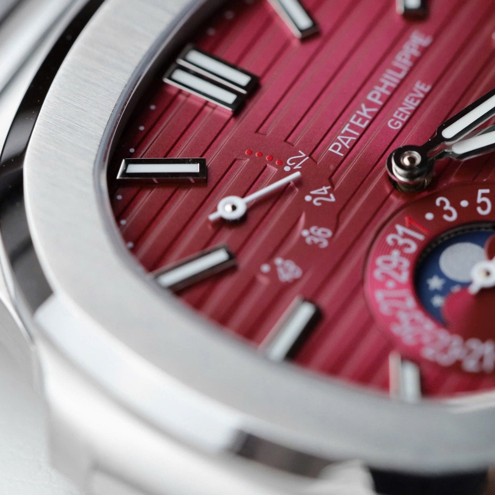 Patek Philippe Nautilus 5712 Watch Cherry Dial Metal Strap 40mm
