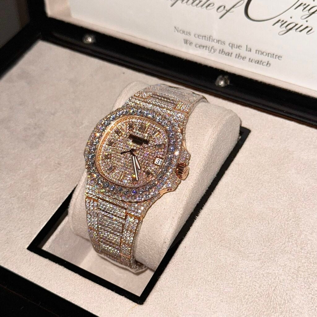 Patek Philippe Watch Nautilus 5719 Gold Wrapped Moissanite Diamonds 40mm