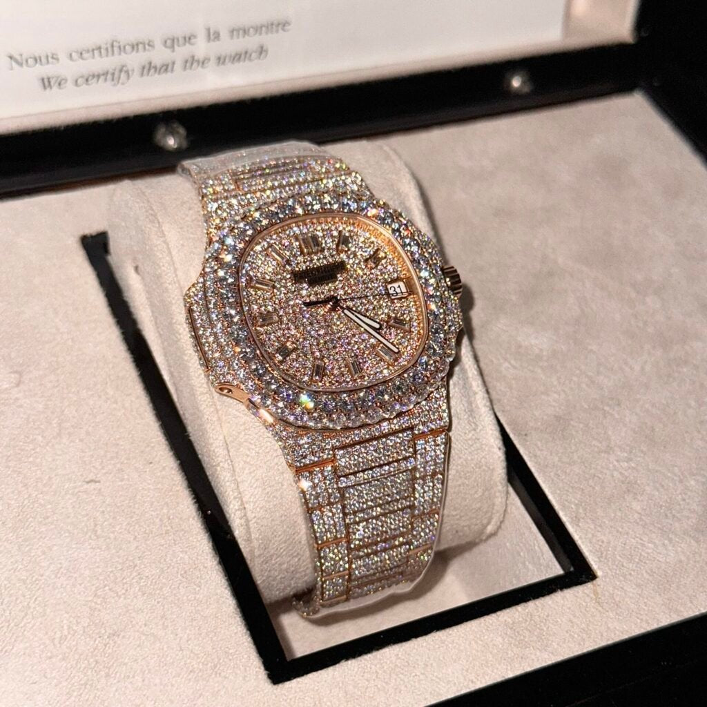 Patek Philippe Watch Nautilus 5719 Gold Wrapped Moissanite Diamonds 40mm