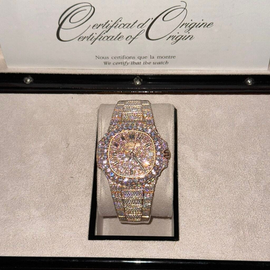 Patek Philippe Watch Nautilus 5719 Gold Wrapped Moissanite Diamonds 40mm