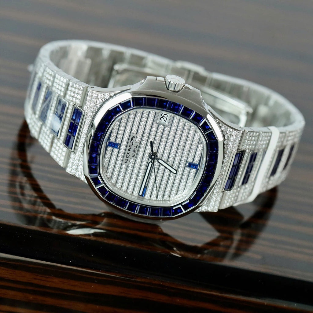 Patek Philippe Nautilus 5719 Watch Diamonds Moissanite Sapphire Baguette 40mm