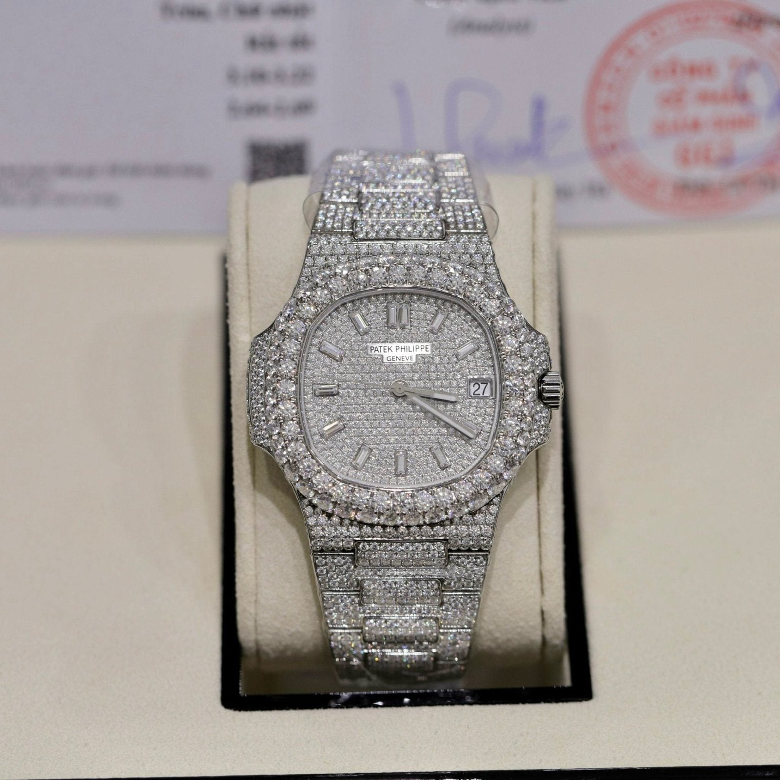 Patek Philippe Watch Nautilus 5719 Custom Full Moissanite Diamonds 40mm