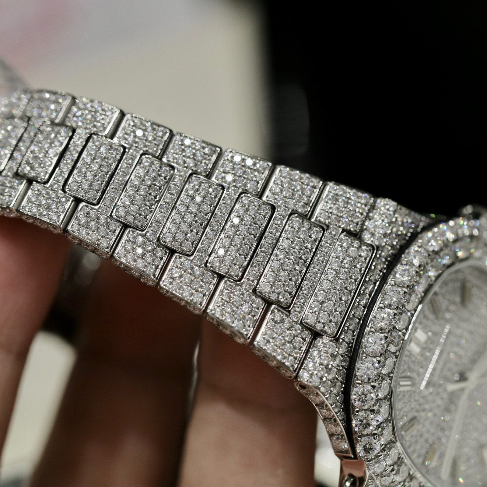 Patek Philippe Watch Nautilus 5719 Custom Full Moissanite Diamonds 40mm