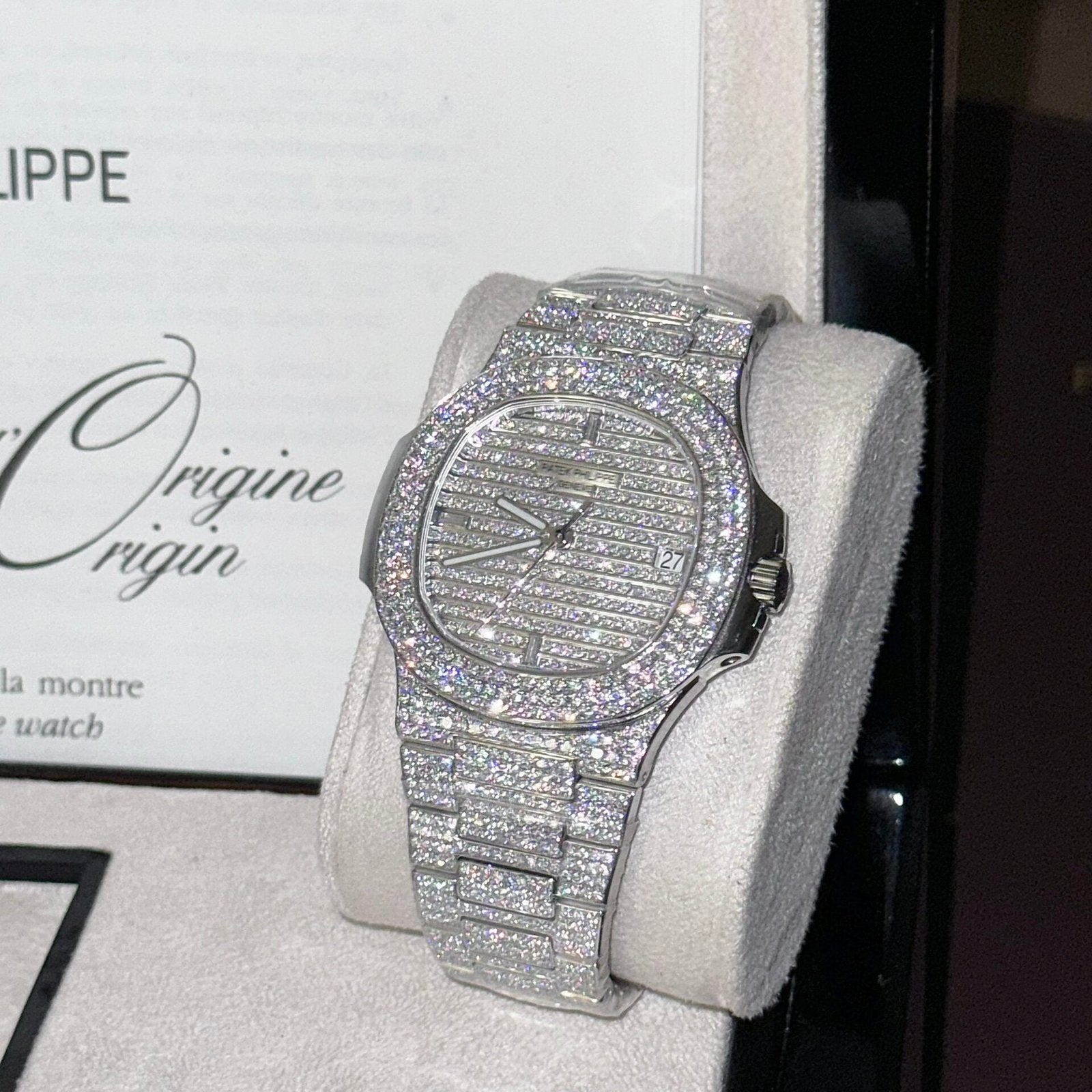 Patek Philippe Nautilus 5719 Watch Full Moissanite Diamonds 40mm