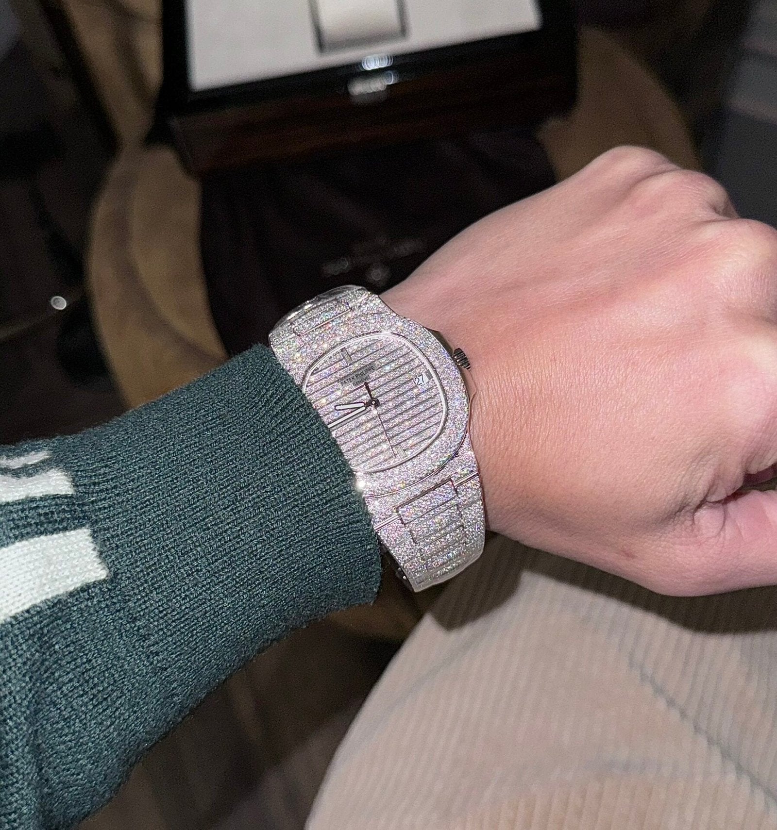 Patek Philippe Nautilus 5719 Watch Full Moissanite Diamonds 40mm