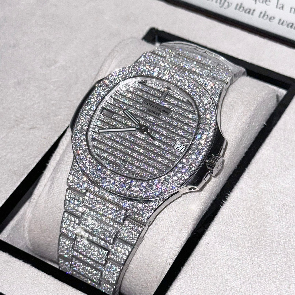 Patek Philippe Nautilus 5719 Watch Full Moissanite Diamonds 40mm