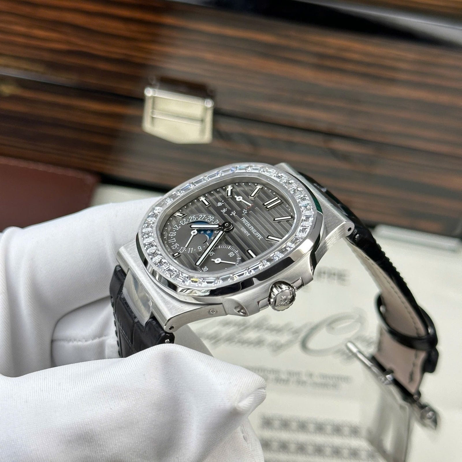 Patek Philippe Nautilus 5722 Watch Grey Dial With Baguette 40mm