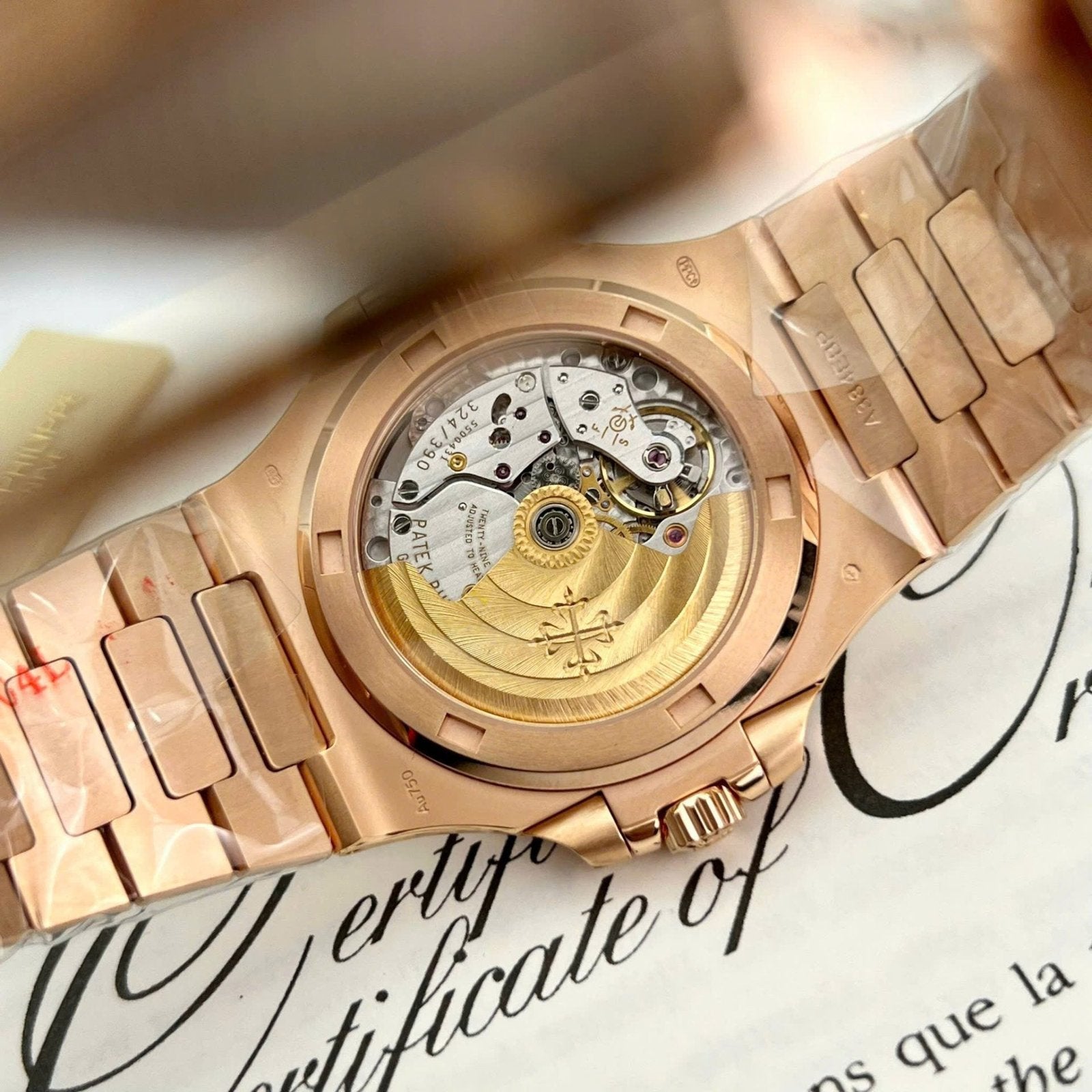 Patek Philippe Nautilus 5723 Brown Dial Watch 18K Gold Wrapped + Moissanite Diamonds Baguette 40mm