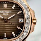 Patek Philippe Nautilus 5723 Brown Dial Watches 18K Gold Wrapped + Moissanite Diamonds Baguette 40mm