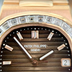 Patek Philippe Nautilus 5723 Brown Dial Watch 18K Gold Wrapped + Moissanite Diamonds Baguette 40mm