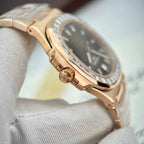 Patek Philippe Nautilus 5723 Brown Dial Watch 18K Gold Wrapped + Moissanite Diamonds Baguette 40mm