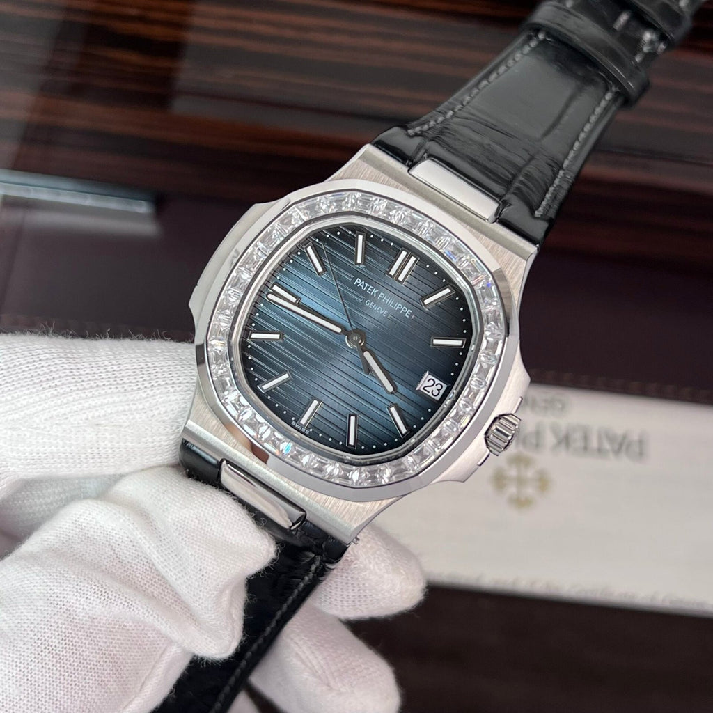 Patek Philippe Nautilus 5723 Watch Leather Strap Dark Blue Dial 40mm