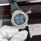 Patek Philippe Nautilus 5723 Watch Leather Strap Dark Blue Dial 40mm