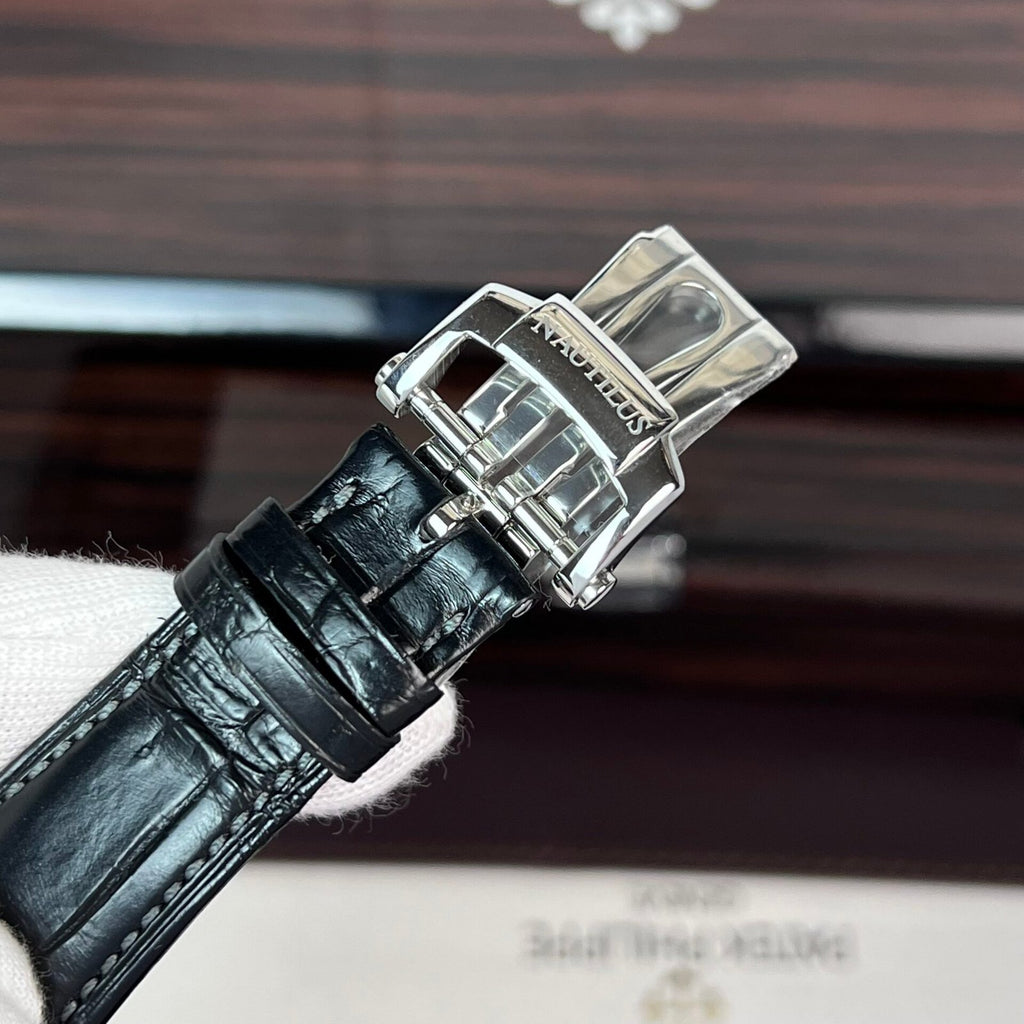 Patek Philippe Nautilus 5723 Watch Leather Strap Dark Blue Dial 40mm